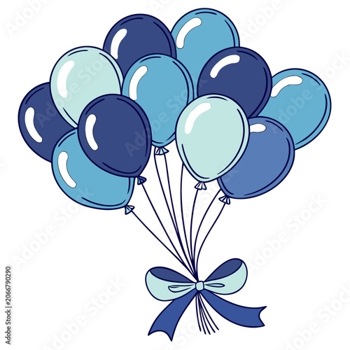 Картината върху платно Beautiful blue party balloon bunch illustration.