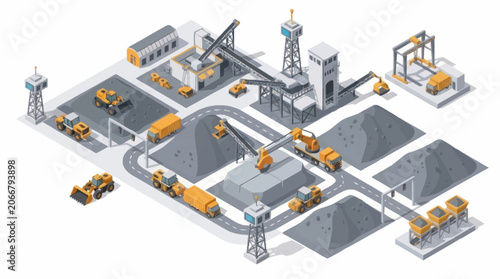 Photos Industrial mining and processing plant with heavy machinery and raw materials