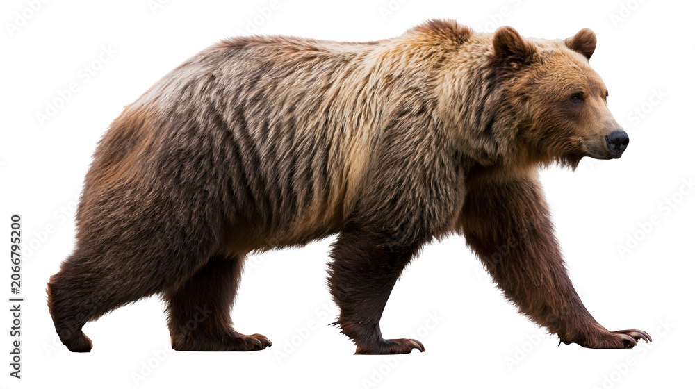 Fototapeta premium Brown bear walking profile view full body