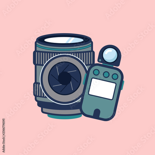 Εκτύπωση καμβά A professional camera lens and a light meter are displayed