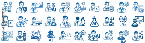 flat vector icon AI scientist in blue