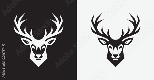 Deer antlers line art illustration in black and white with two color variations