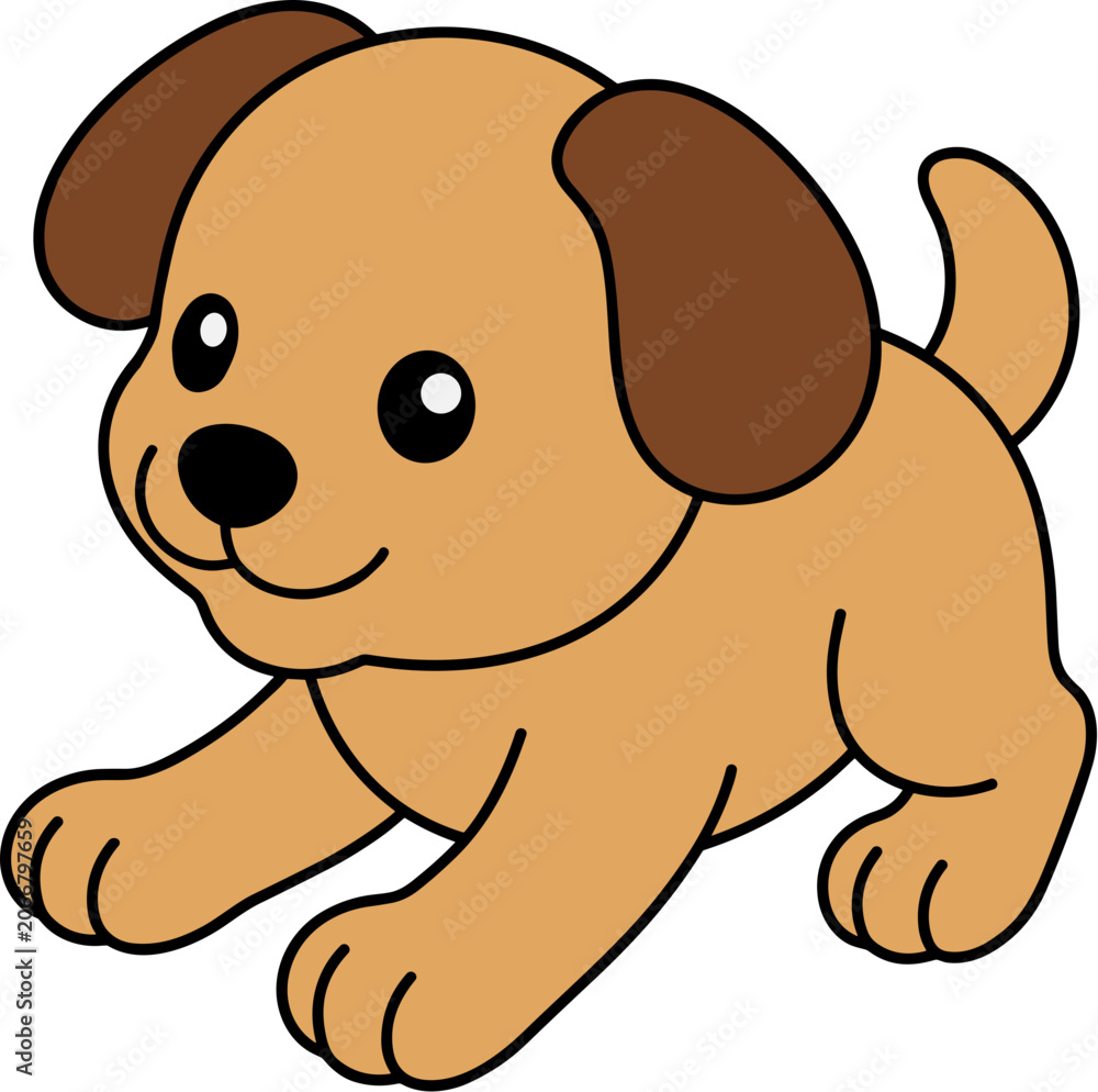 Obraz premium Cute Happy Playful Brown Puppy Dog Cartoon Illustration