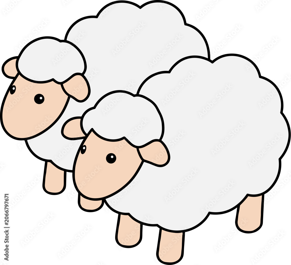 Obraz premium Cute Cartoon Sheep Pair Lamb Illustration Graphic Design Element