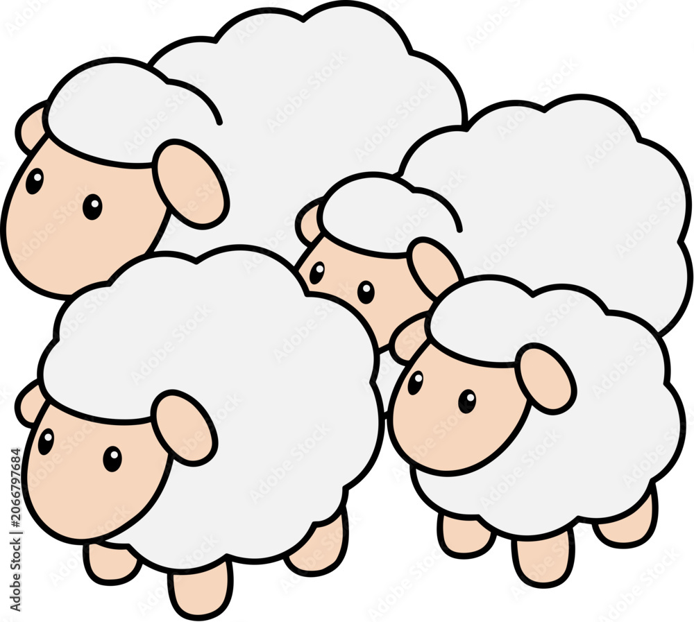 Obraz premium Cute Cartoon Sheep Group Flock Illustration