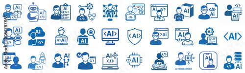 flat vector icon AI programmer in blue