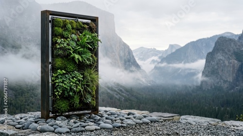 Innovative Vertical Garden Frame in Natural Mountain Landscape.