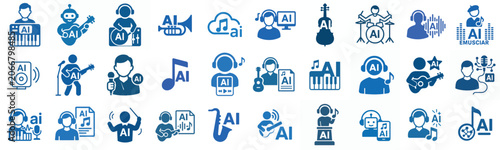 flat vector icon AI musician in blue