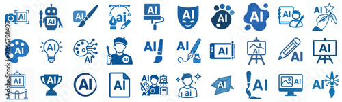 flat vector icon AI artist in blue
