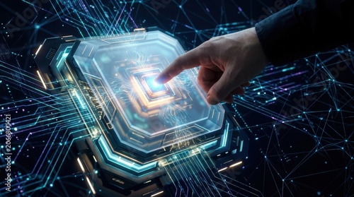 Futuristic Technology Interface with Digital Data Interaction.