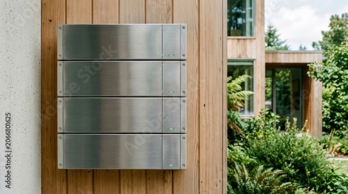 Modern Metallic Mailbox Installed on Wooden Exterior Wall.