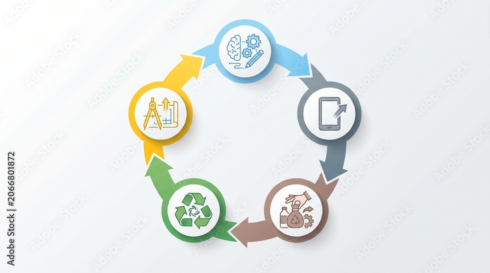 Fototapeta premium Circular Economy and Sustainable Product Life Cycle Infographic Diagram with Icons
