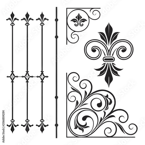 Fleur de lis fence and ornate corner balusters set.