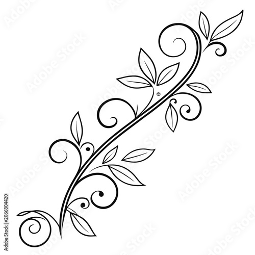 Stylized branch with leaves and swirls decoration.
