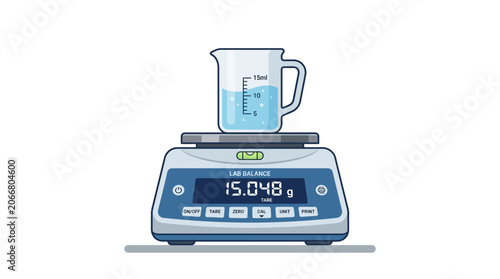 Digital kitchen scale with measuring cup.