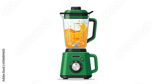 Green Blender with Orange Liquid Inside.