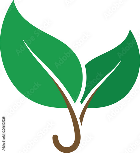 Two green leaves vector graphic icon isolated on white background