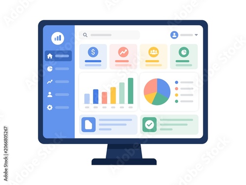 Business Analytics Dashboard Interface on Desktop Computer Monitor