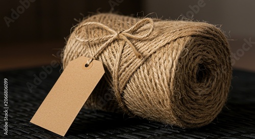 Natural jute twine ball tied with decorative bow and tag