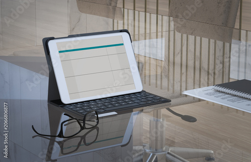 laptop on desk in meetings room