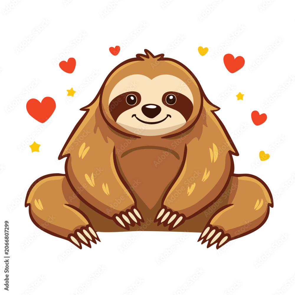 Obraz premium Cute cartoon sloth with hearts and stars
