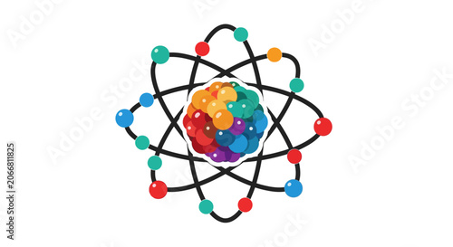 Colorful atom structure model symbol.