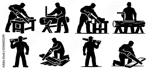 Bilde på lerret Minimalist Carpenter Hand Saw Silhouette Vector Set - Woodworking Tools SVG Asse