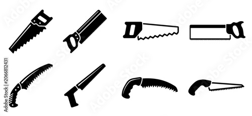 Foto Minimalist Carpenter Hand Saw Silhouette Vector Set - Woodworking Tools SVG Asse