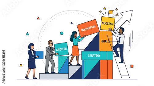 Teamwork building success, growth, innovation, strategy, and goals