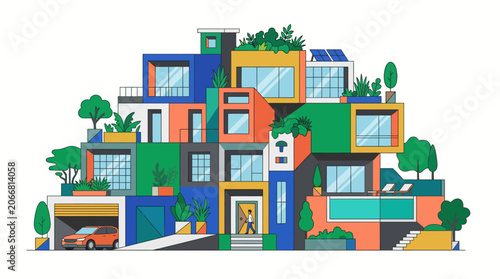 Colorful Modern Multi Level Houses.