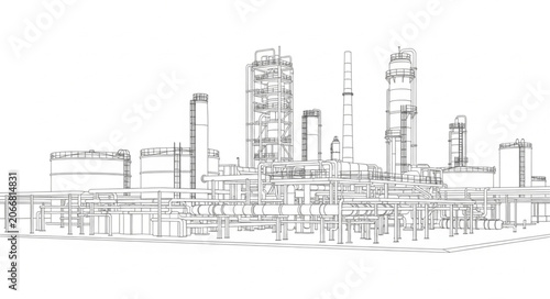 Industrial Factory Sketch Drawing Illustration.