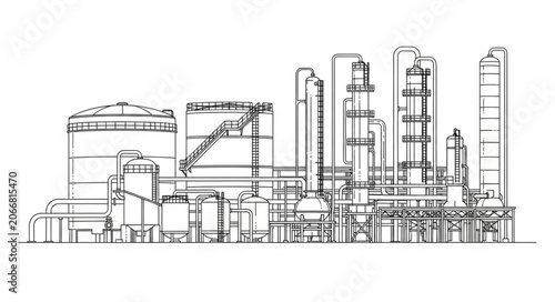 Foto Industrial Refinery Plant Structures and Towers Sketch.