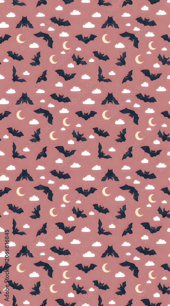 Obraz premium Halloween bat pattern with crescent moons and clouds