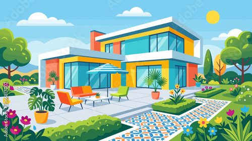 Modern house with colorful exterior design.