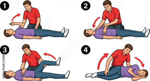 Tablou pe pânză First Aid Recovery Position Step by Step Guide Infographic Vector Illustration S