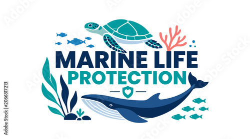 Marine life protection emblem featuring whale and manta.