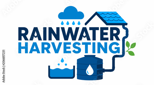 Rainwater Harvesting System Diagram Logo Graphic.