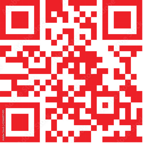 Foto A vibrant red qr code graphic with white accents and squares