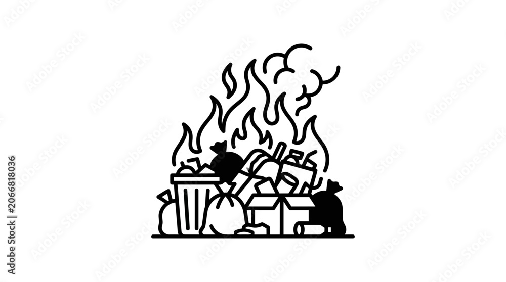 Naklejka premium Burning Trash Pile Icon: Environmental Pollution and Waste Management Concept
