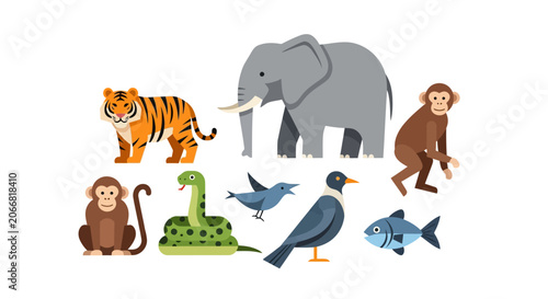 Group of Various Colorful Cartoon Animals.
