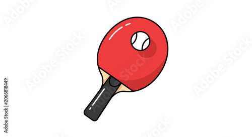 Red ping pong paddle with ball.