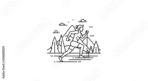 Man Running in Line Art Style.