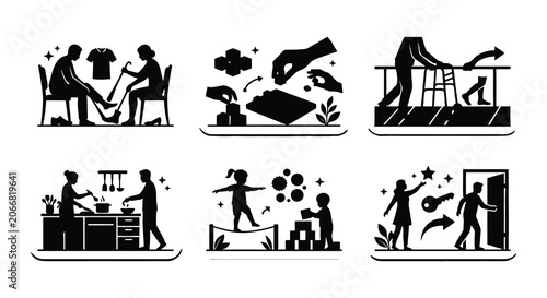 Schilderij op canvas Family Life Events Vector Illustrations Black Silhouettes On White Background