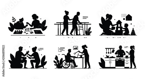 Obraz na płótnie Family Life Events Vector Illustrations Black Silhouettes On White Background