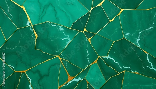 Green Emerald Marble Gold Geometric Triangle Pattern Luxury Teal Stone Texture Background Seamless Digital Art
