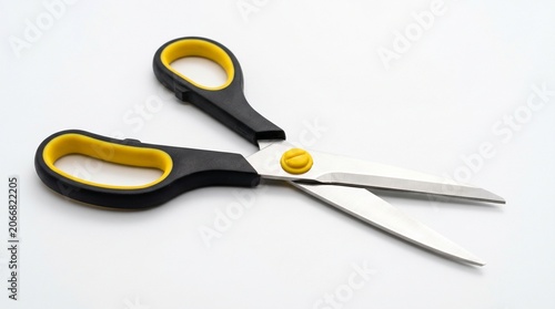 Black and yellow ergonomic scissors with rubber grip