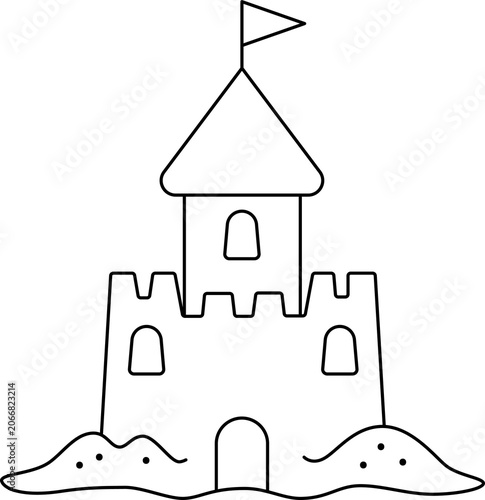 Line drawing of a sandcastle.