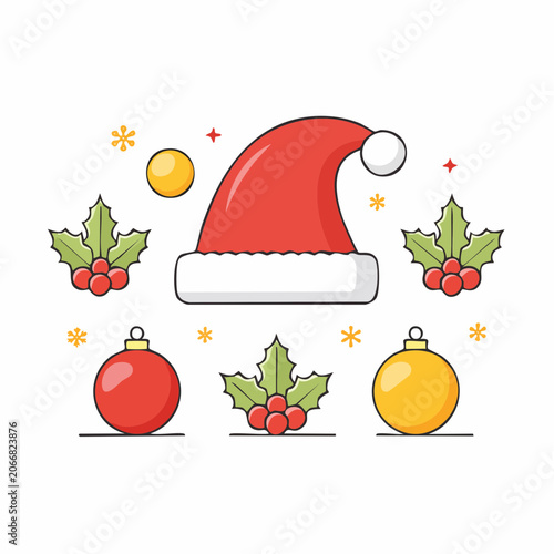 Christmas Icons: Santa Hat, Holly, and Ornaments