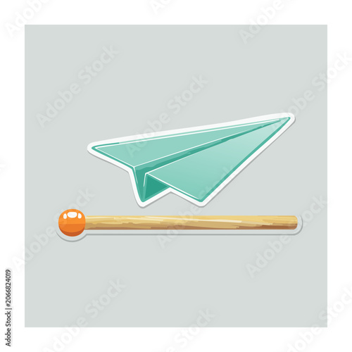 Flat design paper airplane and matchstick illustration