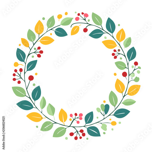 Flat design floral wreath with berries and leaves